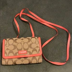 Coach Crossbody Tan with Pink Leather